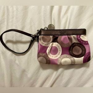 Coach satin wristlet - purple, brown and cream.